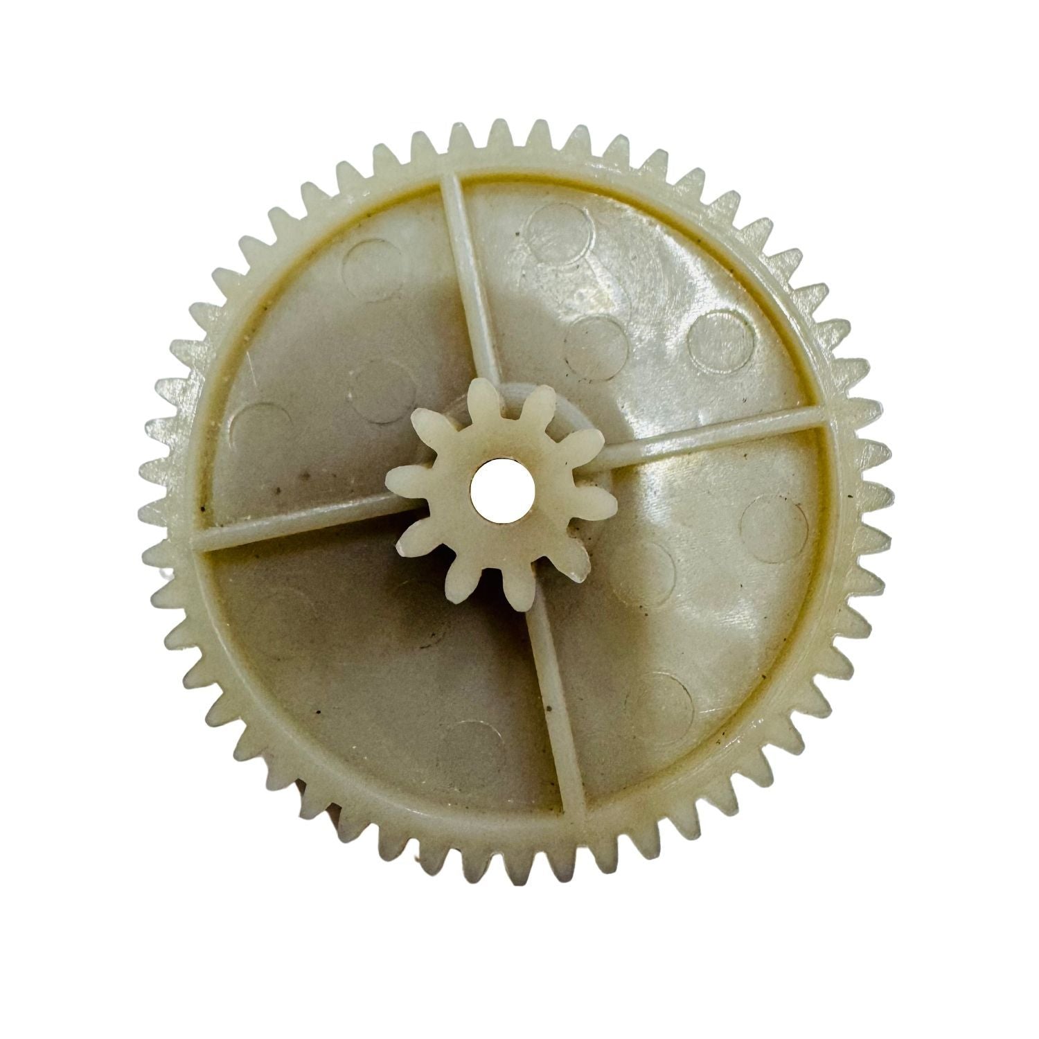 White plastic gear on a white background