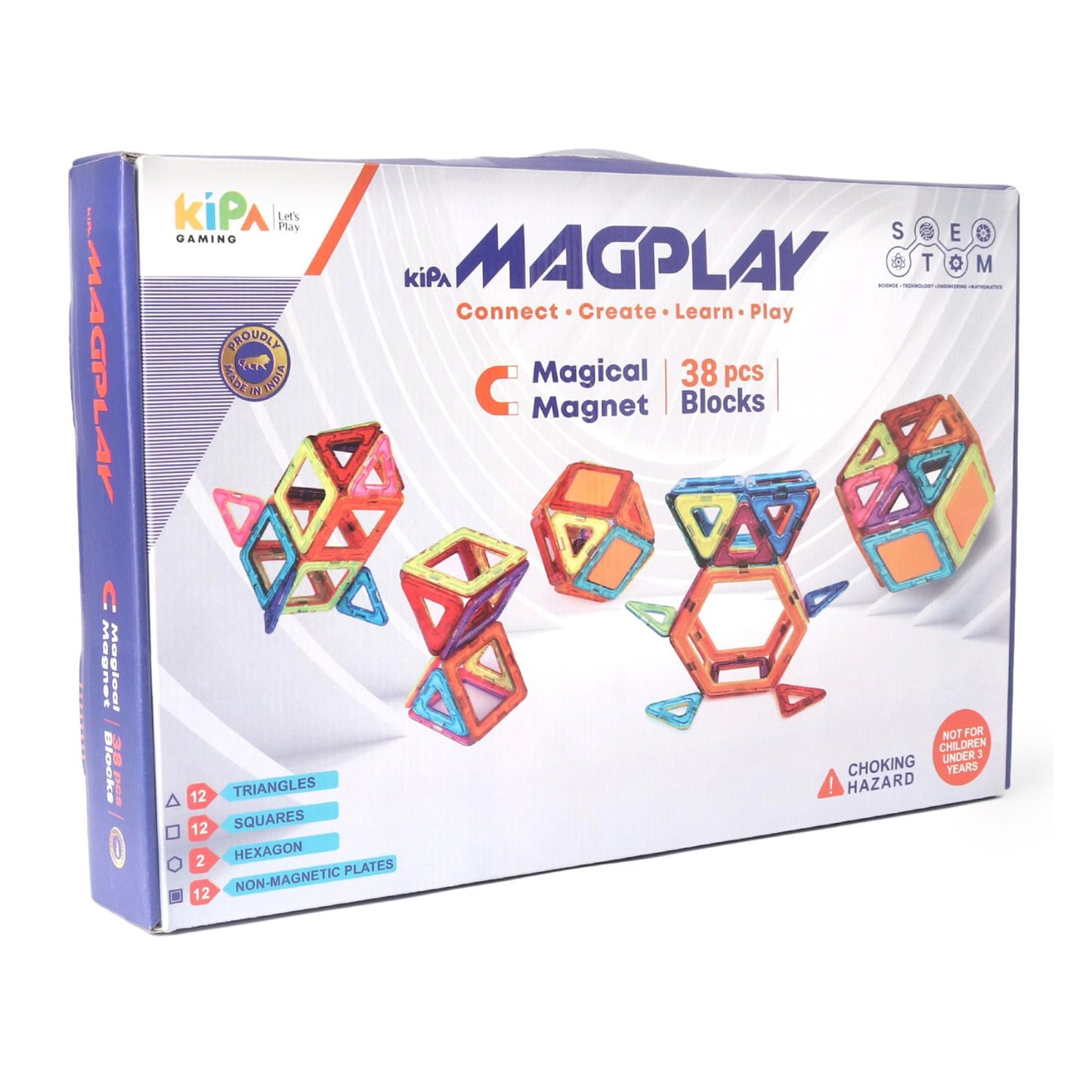 Kipa Magplay Magical Magnetic Blocks 38 pcs STEM Game Puzzle: A Developmental & Learning Tool for Kids- Multicolor
