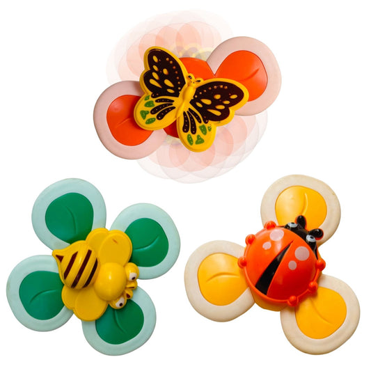 MM TOYS Sucker Spinner Toy Pack of 3 – Stress Relief Fidget Spinners with Suction Base for Kids & Adults - Multicolor