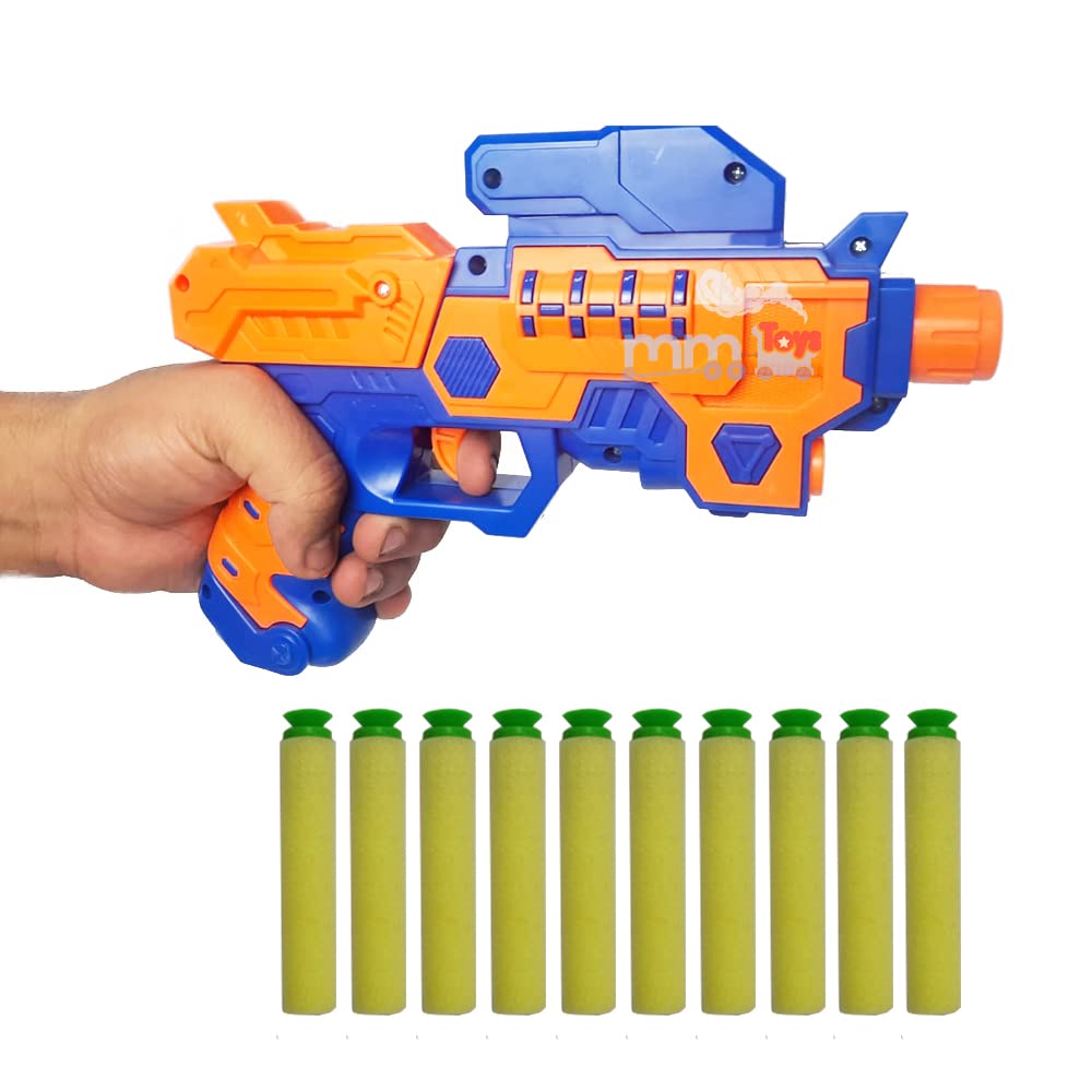 MM TOYS Foam Blaster Gun Toy Gun,Exiting Target Shooting 10 Soft Foam Bullets, Toy Gun for 6 7 8 9 Year Old boy - Orange/Blue