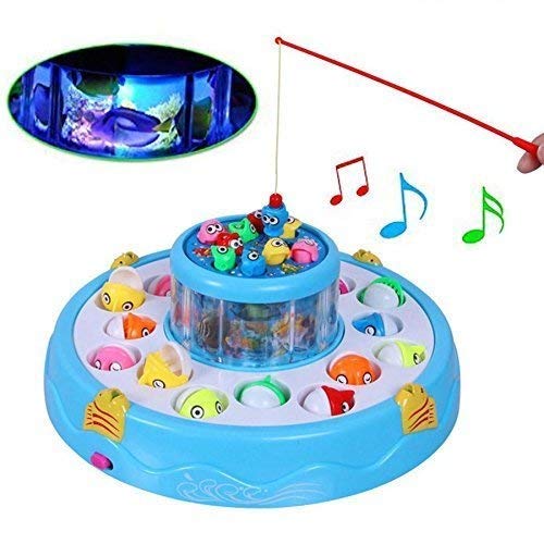 MM TOYS Go Go Fishing Catching Game with 26 Fishes, 2 Rotary Fish Pond and 4 pods with Music and Light Function Magnetic Toy (Multicolor)