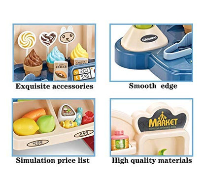 MM Toys Home Supermarket Set 33pcs - Vibrant Pretend Play Supermarket with Cash Register, Shopping Cart, and Flashing Indicator Light
