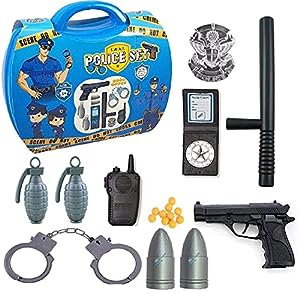 MM Toys Police Playset - Role Play Weapon Set with Handcuff, Mini Bullet Gun Toy for Kids