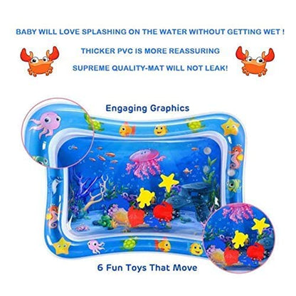 MM TOYS Double Sided Water Play Mat Toys for Crawling Baby Kids Inflatable Tummy Time Leakproof and Toddlers Perfect Fun Activity Play Center Indoor and Outdoor -(Blue)