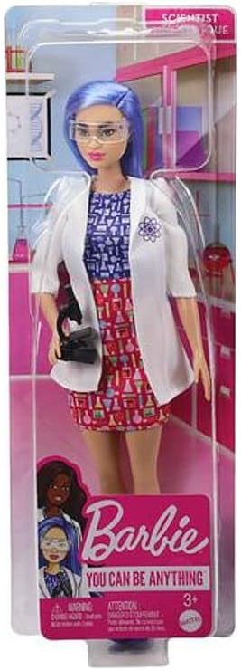 Barbie Scientist Fashion Doll with Blue Hair HCN11, Lab Coat, Flats & Microscope, Multicolor