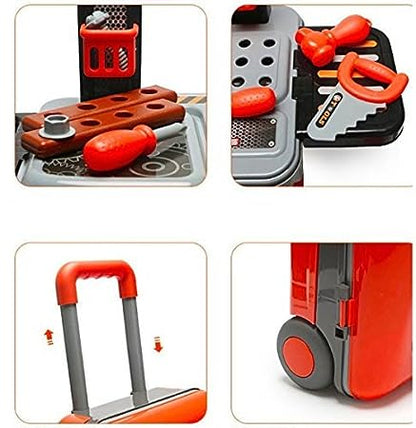 MM Toys ToolMaster, Twist Trolley Case Workbench 2 in 1 Tool Set, Fun and Educational, Ideal for Boys and Girls, Orange