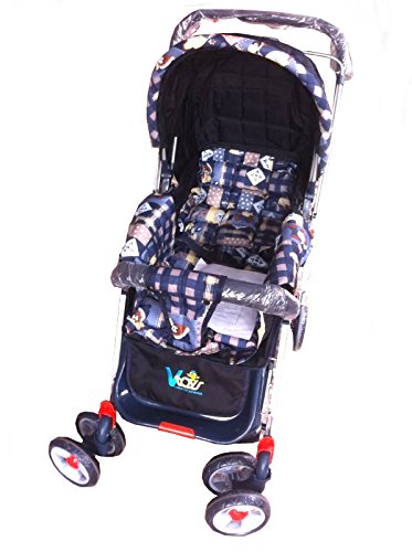 MM Toys -Imported Pram Cum Stroller Adjustable Handle, Washable Seat, Safety Belt, Brakes & Locks