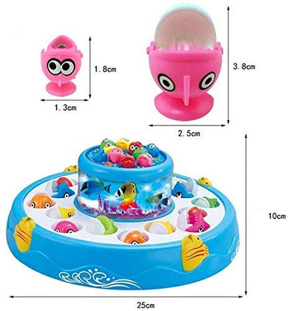 MM TOYS Go Go Fishing Catching Game with 26 Fishes, 2 Rotary Fish Pond and 4 pods with Music and Light Function Magnetic Toy (Multicolor)