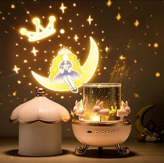 MM Toys Galaxy Bunny Star Projector Lamp, Rotating Night Light with 6 Films & Bluetooth, Creates Magical Sleep Ritual for Kids, Pink Bunny Gift