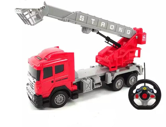MM TOYS Remote Control Rescue Fire Truck: 360° Rotating Ladder Integrated Lights Rechargable Battries, Charger Included - Multicolor