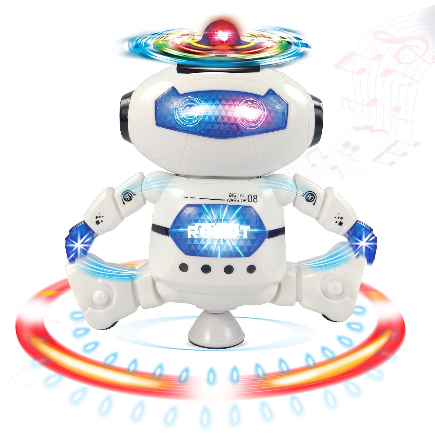 MM TOYS Dancing Naughty Robot Toy , Lights & Music, 2 AA Batteries, 2-4 Years - White