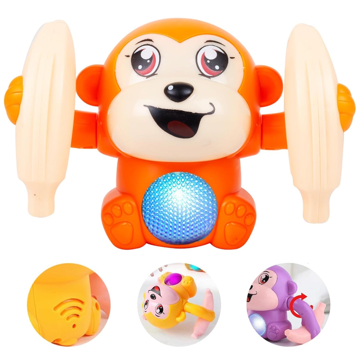 MM TOYS Voice Control Dancing Monkey Toy with Light & Music, 360° Spinning Tumbling Sensor Toy for Kids