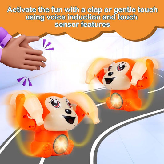 MM TOYS Voice Control Dancing Monkey Toy with Light & Music, 360° Spinning Tumbling Sensor Toy for Kids