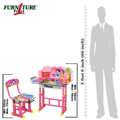 MM Toys - First BARIIE Princess Pink Study Table & Chair Set, Glossy Lamination, Melamine Graphics - Perfect for Kids (3-11 Years