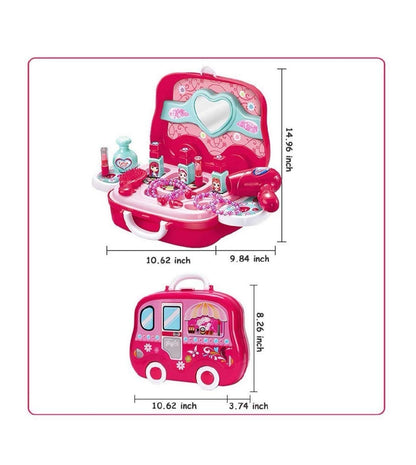 MM TOYS Pretend Play Make Up Case and Cosmetic Set for Girls: Pink Beauty Kit Hair Salon with 21 Pcs Durable Makeup Accessories - Suitable for Ages 3-8