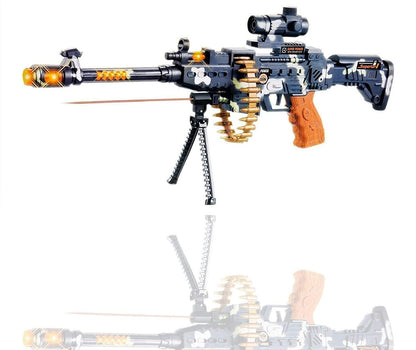 MM Toys Musical Machine Gun 25" Long: Vibration, Flash Lights, Rotating Dummy Bullets, Stand - Fun Playtime for Kids Ages 2-5