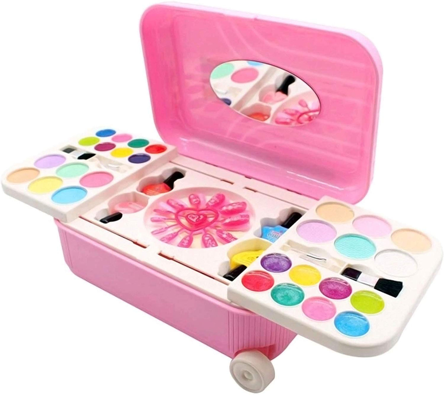 MM Toys Beauty Beauty Cart Nail Art Set for Girls, All-in-One Trolley, Water-Removable Real Cosmetics, Multi-Color Play Game for Children