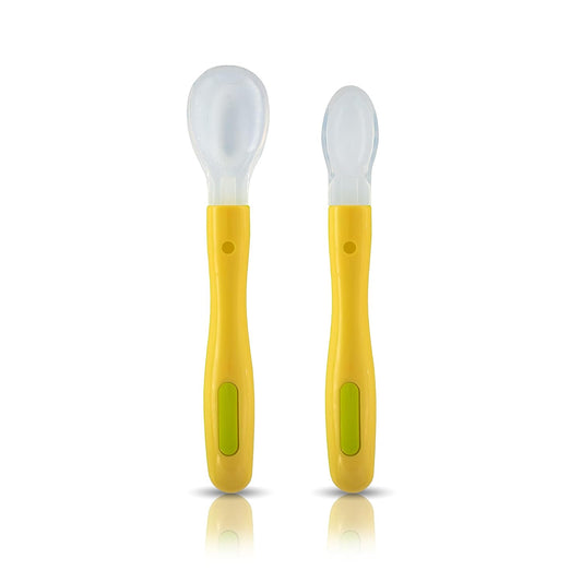 Luvlap Fun Club Feeding Spoon Set -Ergonomic for Babies, Soft Silicone, Non-Toxic For 0+ Months - Yellow (18930)