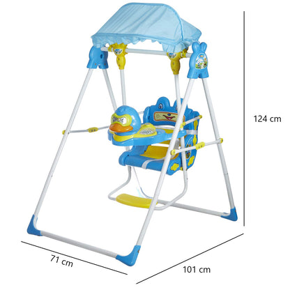 MM TOYS Dash Daisy Musical Garden Swings with Umbrella Hood With Footrest And Seat Belt- Metal Pipes for Kids 6 Months to 4 Years (Yellow/Blue)