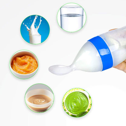 LuvLap Feeding Spoon with Squeezy food Grade Silicone Feeder bottle , For Infant Baby, 90ml BPA Free,Blue (18609)