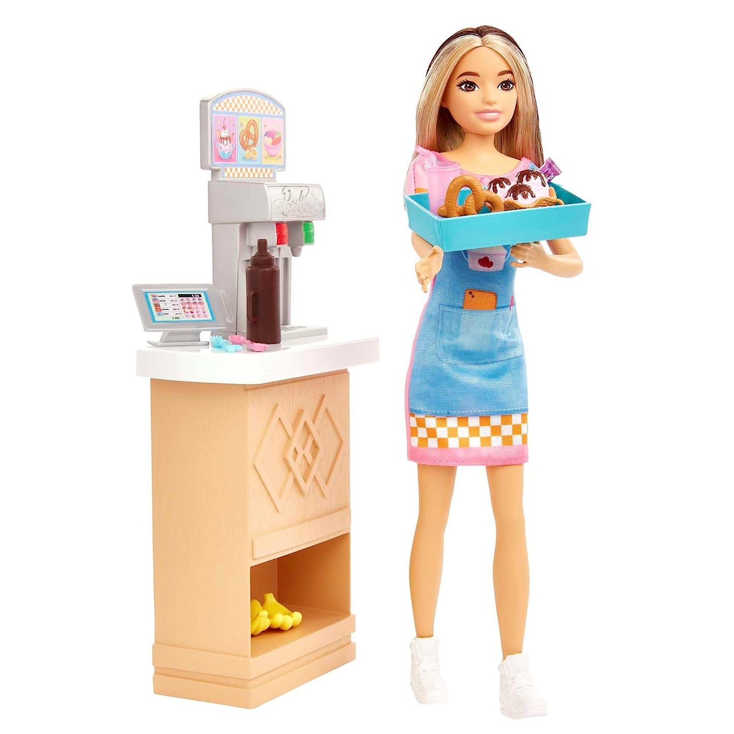 Barbie Toys Skipper Doll and Snack Bar With Bill Counter Playset: Color-Change Sundae, 8 Accessories Best Gift For 3+Year GirlsFirst Jobs Edition