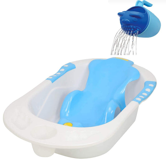 Honey Bee Dolphin Luxury Baby Bath Tub with Sling, 10 Colored Balls, Shower Mug For Newborn to 2 Years, Safe & Fun Bath Time