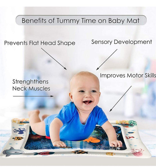 MM TOYS Double Sided Water Play Mat Toys for Crawling Baby Kids Inflatable Tummy Time Leakproof and Toddlers Perfect Fun Activity Play Center Indoor and Outdoor -(Blue)