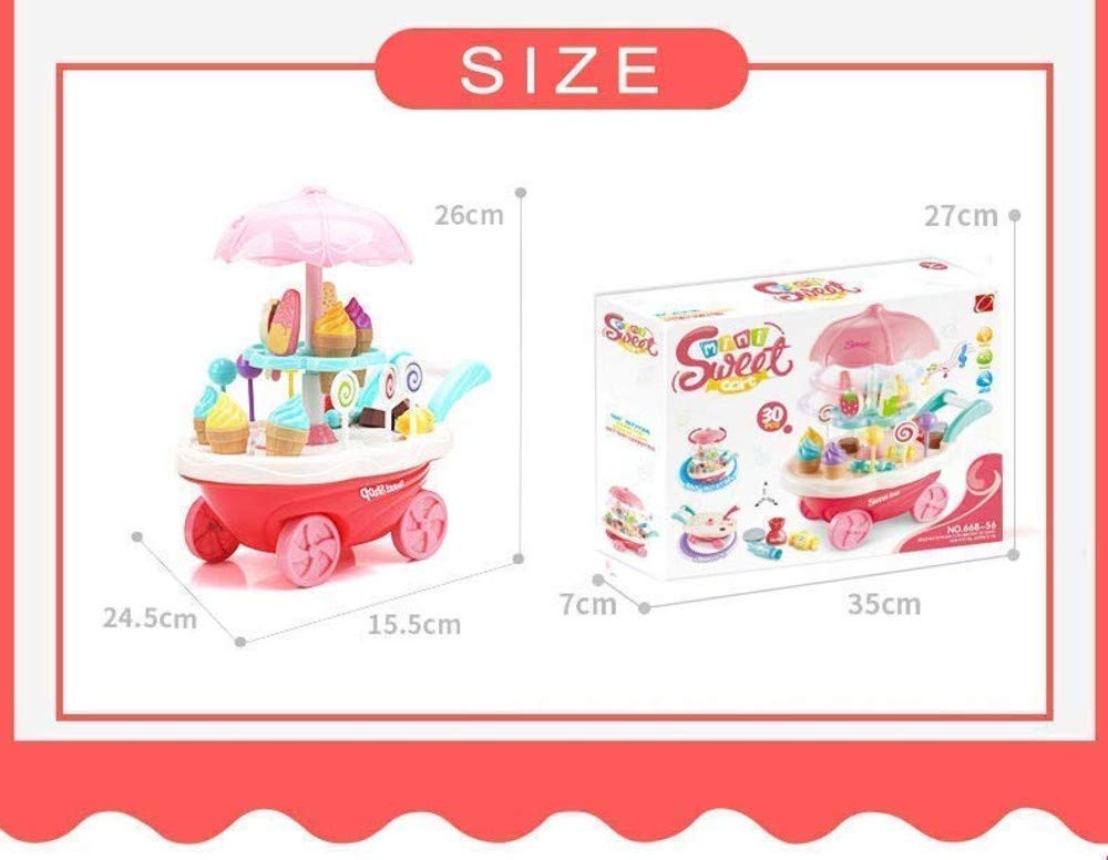 MM TOYS Mini Sweet Shop Cart Candy Cart Toy - Pretend and Play Set with 30 pcs, Light and Sound - Multicolor