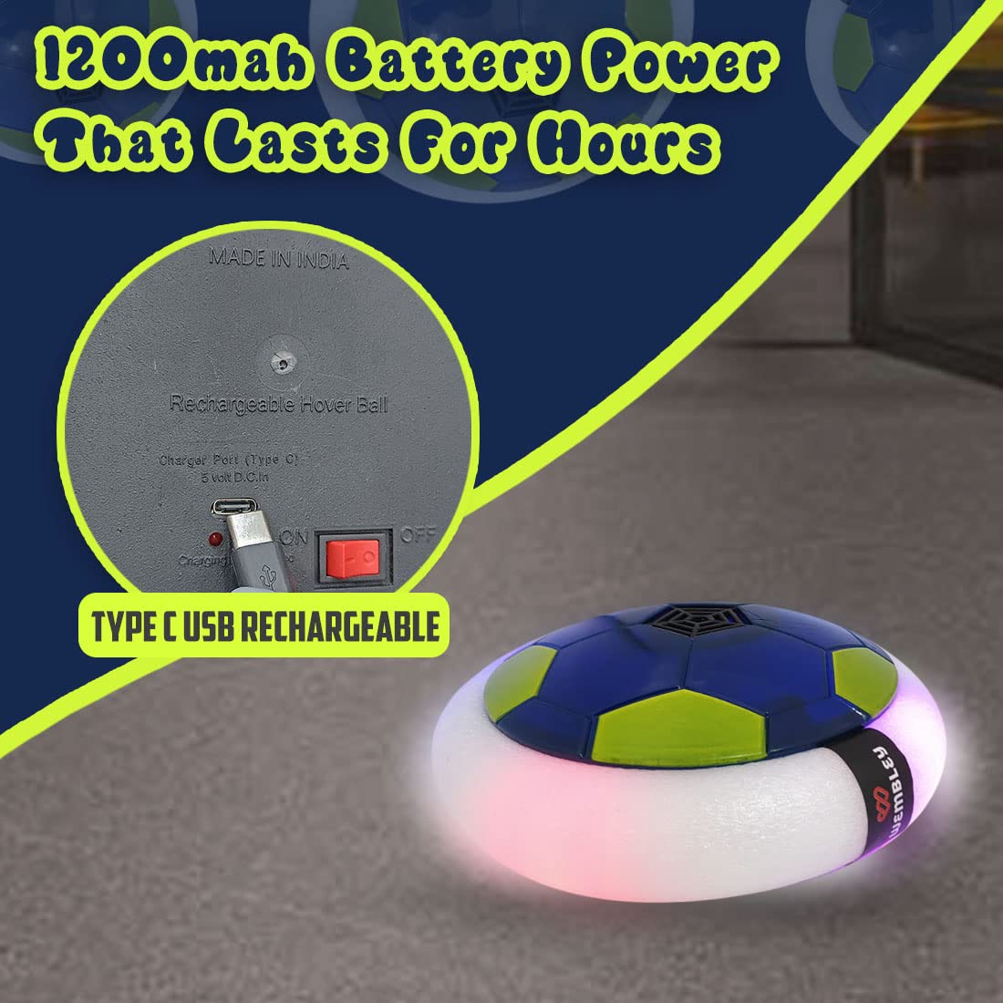 MM TOYS Hover Football for Kids| Electric Soccer Ball Floating Air| Engaging Indoor Game for Kids | Birthday Gift for Boys| Advanced & Rechargeable Hover Ball Game - Color As Per Stock