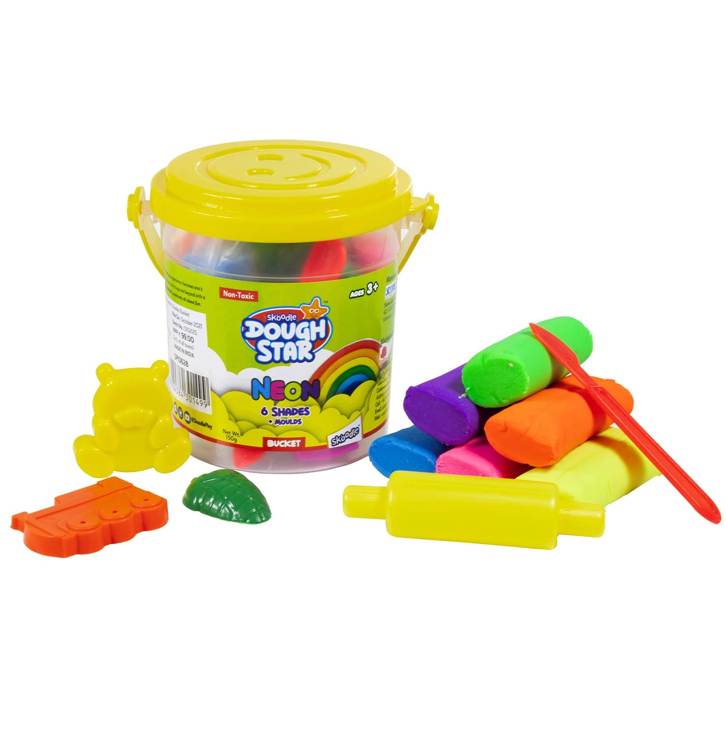 Skoodle Modelling Neon Dough Set With Moldes (25 GM x 6 Shades) For Kids - Multicolor