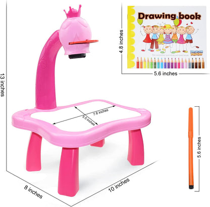 MM Toys Drawing Projector Painting Trace And Draw Desk for Kids - Artistic Skill Development, 12 Sketch Pens, 24 Designs, 4-10 Years - Pink