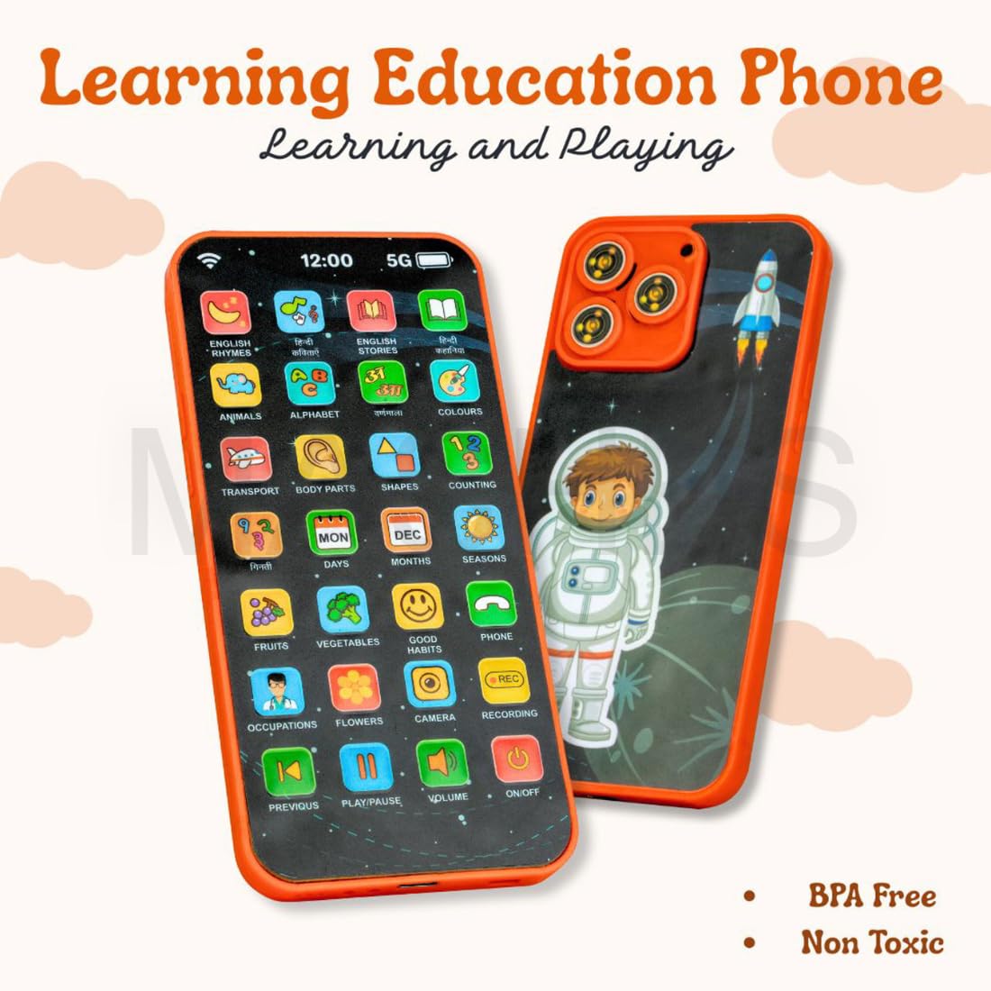 Kids Educational Talking Phone Toy Rechargeable – Hindi & English Learning Mobile with Music, Stories & Voice Recording for Boys & Girls (Age 2–7 Years)
