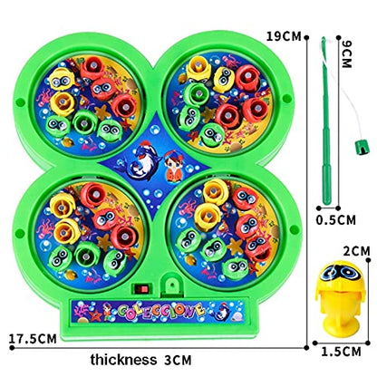 MM TOYS Musical Fishing Game Toy Set | Rotating Board with 32 Fish and 4 Fishing Poles | Safe and Durable, Multicolor | Perfect Gift for Toddlers and Kids