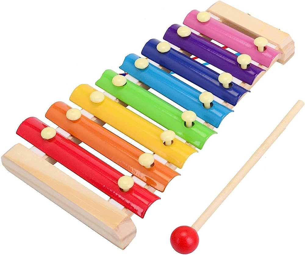 MM Toys Little Hand Knock Xylophone for Kids - Educational Musical Instruments Toy, Wooden, 8 Note, Multi-Colo