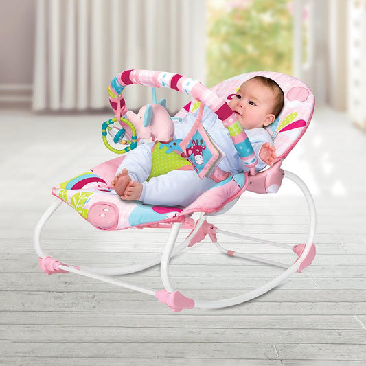 Mastela Baby Rocker in Pink 6921 -2 position Setting, 3-point Harness, 12 Melodies & Soothing Vibration, Removable Accessories - Newborns 0+ to 2 Year