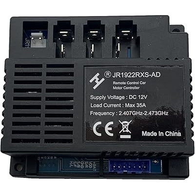 Black electronic component with JR logo and technical specifications on a white background