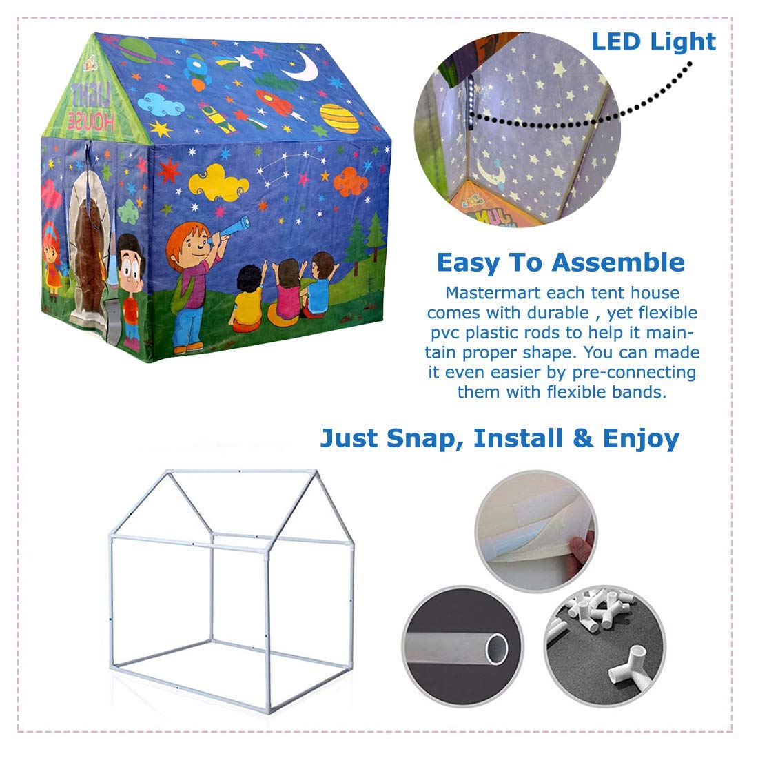 Awlas Play Tent House With LED Lights For Kids Indoor And Outdoor Play Toys - Multicolor