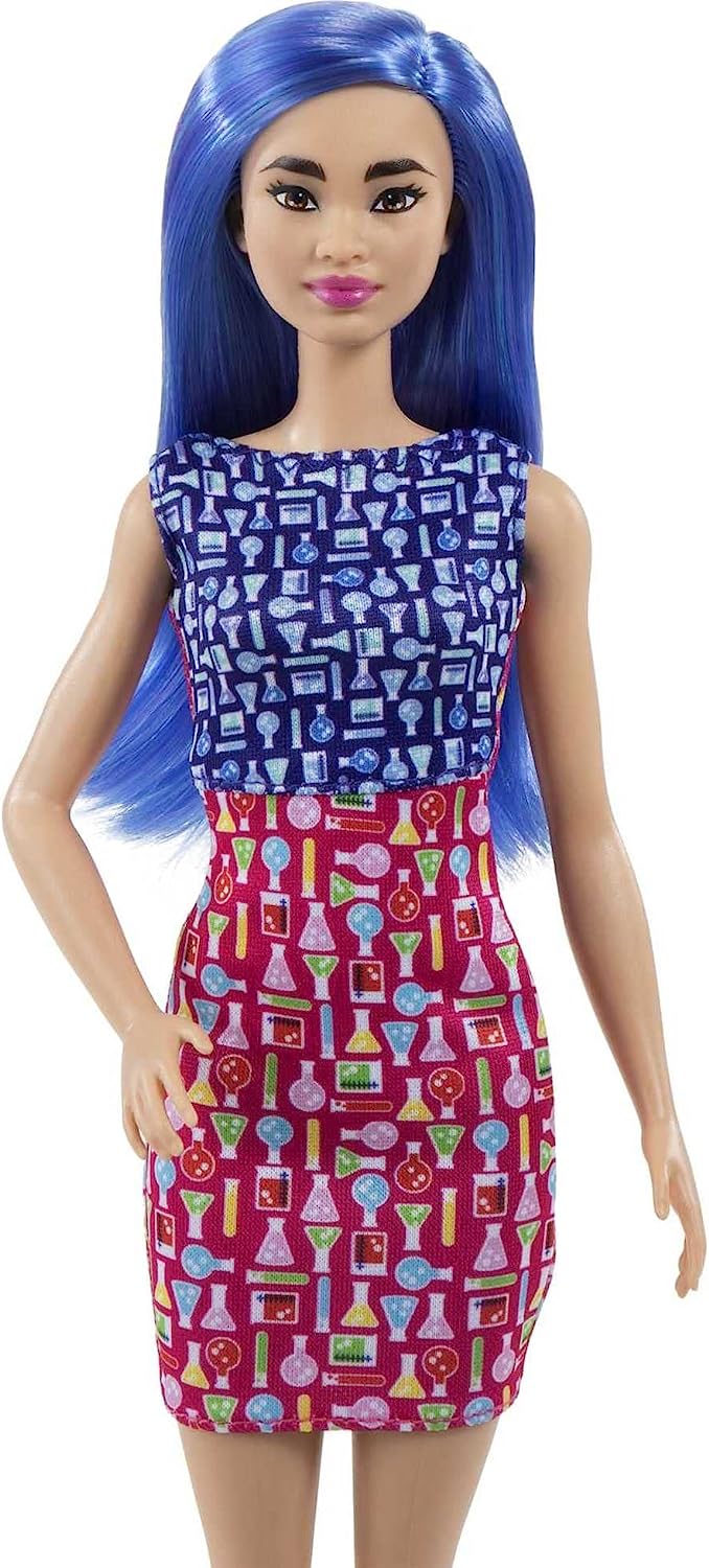 Barbie Scientist Fashion Doll with Blue Hair HCN11, Lab Coat, Flats & Microscope, Multicolor