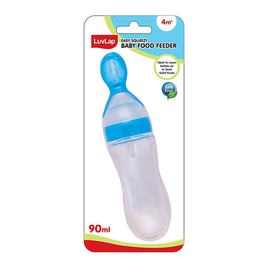 LuvLap Feeding Spoon with Squeezy food Grade Silicone Feeder bottle , For Infant Baby, 90ml BPA Free,Blue (18609)