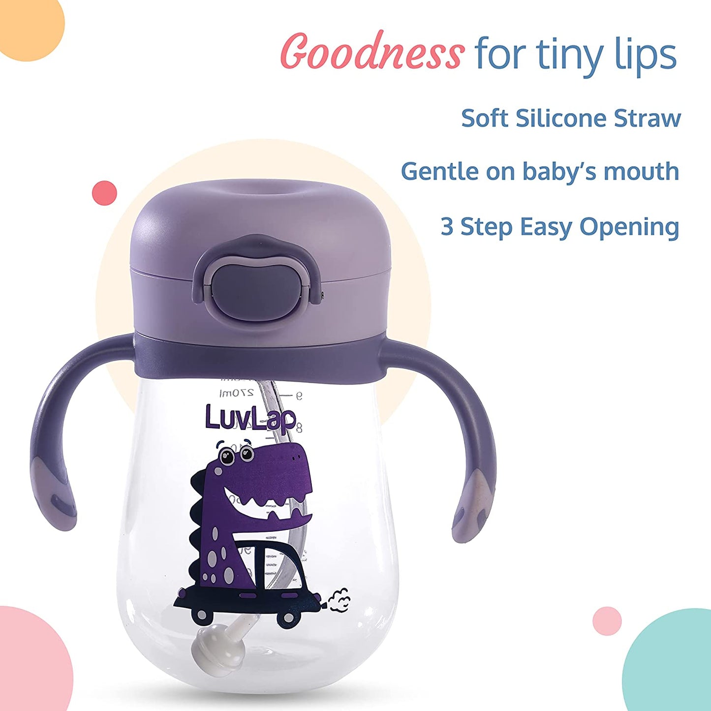 LuvLap Baby Bite Resistant Soft Silicone Straw Sipper Cup with Handle, with Weighted Straw, Sippy Cup with Anti Spill Lock, BPA Free, 300 ml