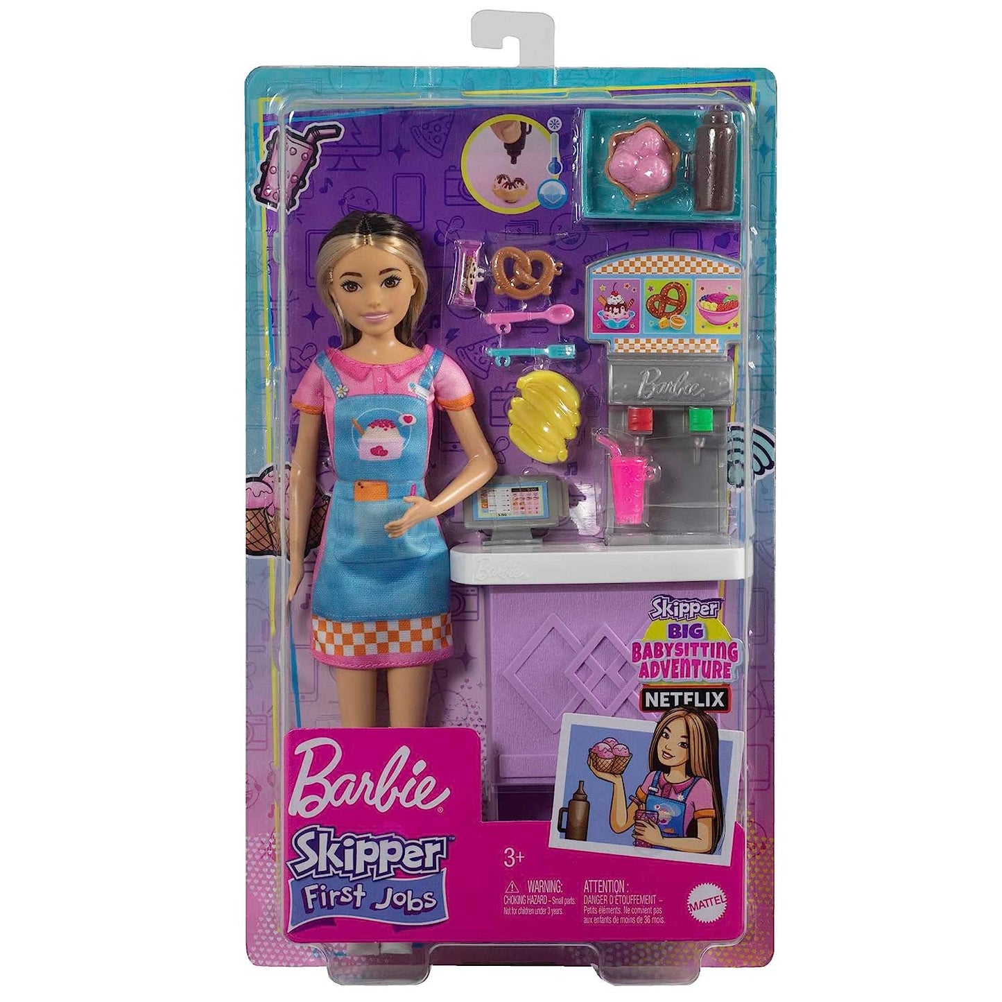 Barbie Toys Skipper Doll and Snack Bar With Bill Counter Playset: Color-Change Sundae, 8 Accessories Best Gift For 3+Year GirlsFirst Jobs Edition