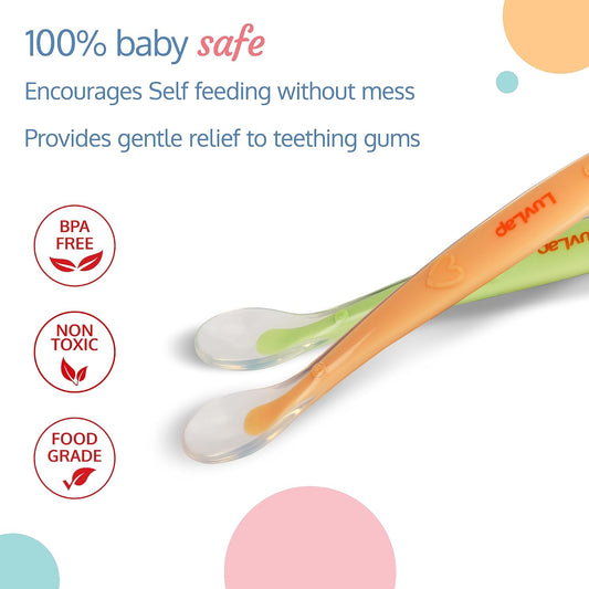 Luvlap Tiny Tot Slilicon Feeding Spoon Set -Ergonomic for Babies, Soft Silicone, Non-Toxic For 0+ Months - Yellow (19093)