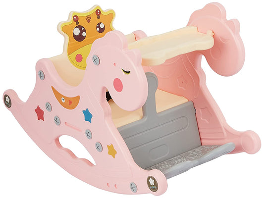 MM Toys 3-in-1 Rocking Horse, Sit-On, & Feeding Chair with Safety Guard - YT 6012R - Ideal for Kids from 12 Months to 3 Years - Color May Vary