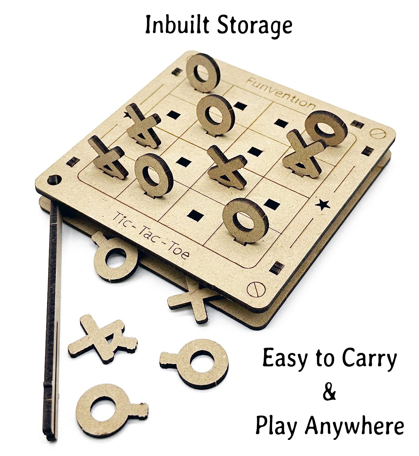 MM TOYS DIY Pocket Game Tic-Tac-Toe - Portable Dual Mode Board Game with Inbuilt Storage, Laser Cut MDF Parts, Ideal for Kids