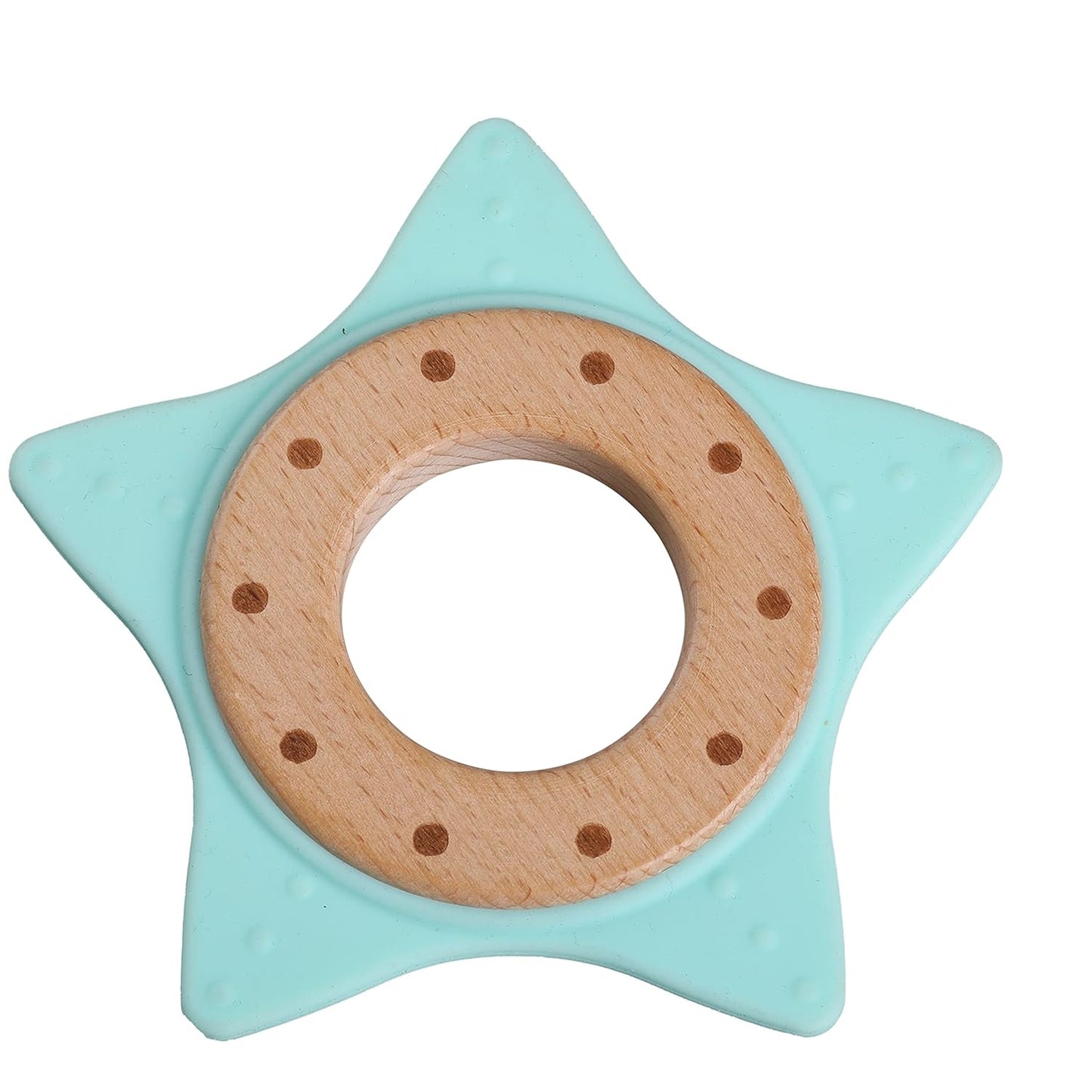 LuvLap Lightweight Baby Teether - Natural Beech Wood Inner Ring, 100% Food Grade Silicone, Easy to Hold, Suitable for 3+ Months (Light Green) -19211
