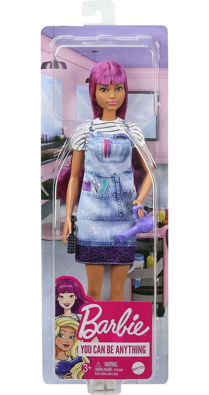 Barbie Salon Stylist Doll with Purple Hair , Tie-dye Smock, Striped Tee & Styling Accessories - Great for Ages 3 & Up
