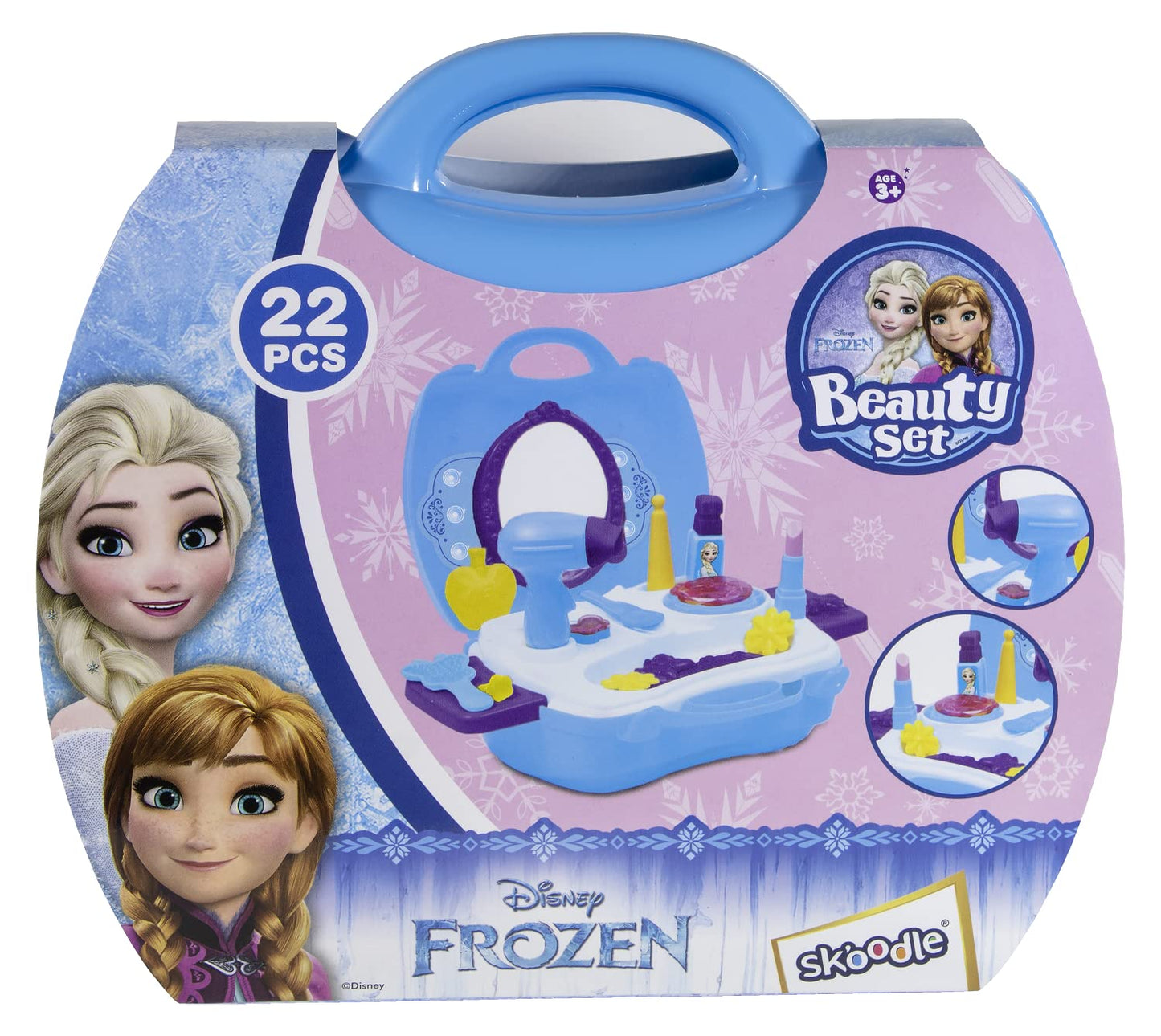 Skoodle Disney Frozen-Themed Beauty Set, Makeup Accessories for Kids, Blue Plastic Case, Age 3+ (22 Pieces)