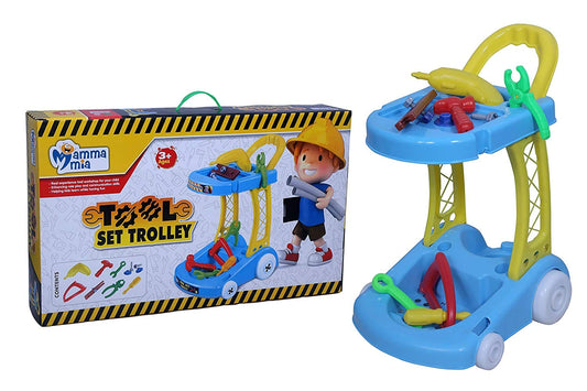 Mamma Mia' Kid's Tool Set Trolley, Non-Toxic ABS Plastic, Variety of Accessories - Colourful Fun