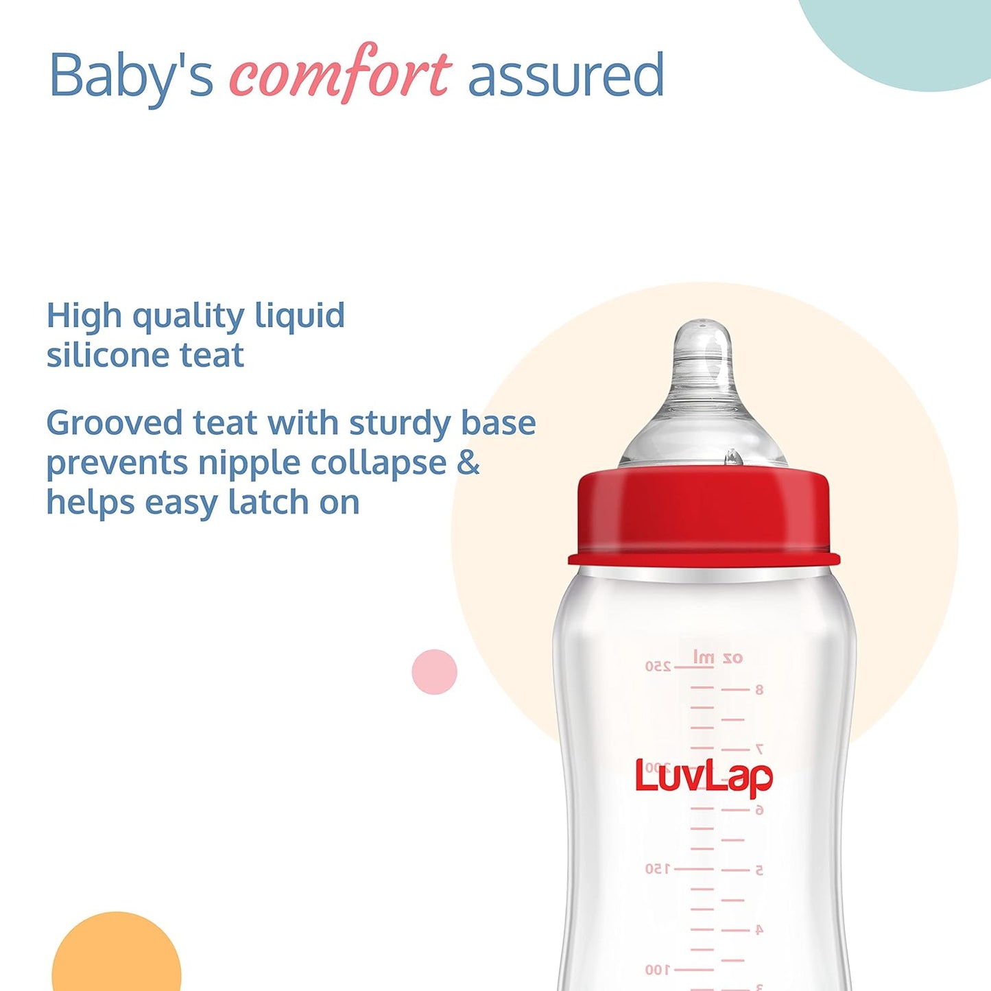 Luvlap Natura Flo 250ml Anti-Colic Wide Neck Baby Feeding Bottle, Suitable, For 3 month + BPA-Free (18910)