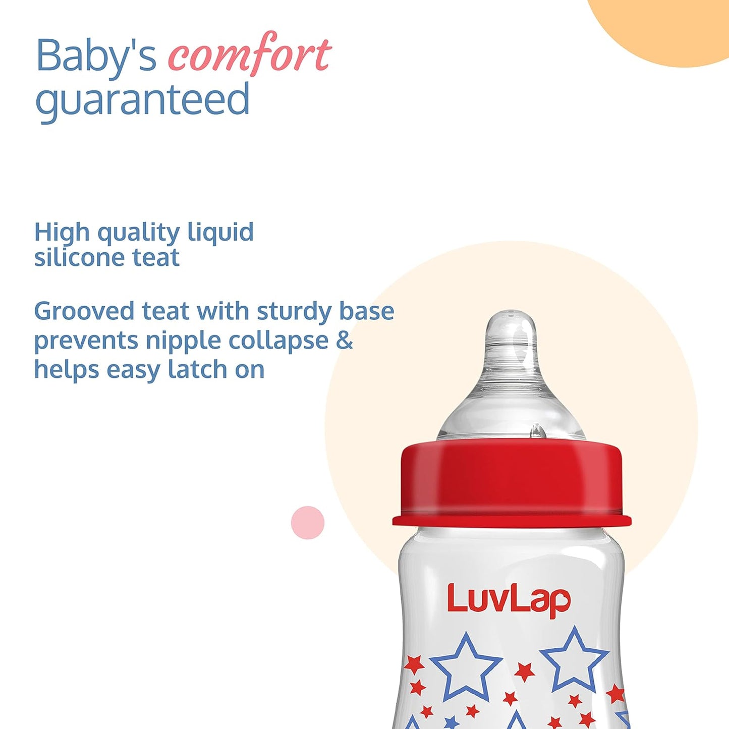 Luvlap Natura Flo 150ml Anti-Colic Wide Neck Baby Feeding Bottle, Suitable for Newborns, BPA-Free for 0  month+ (18907)